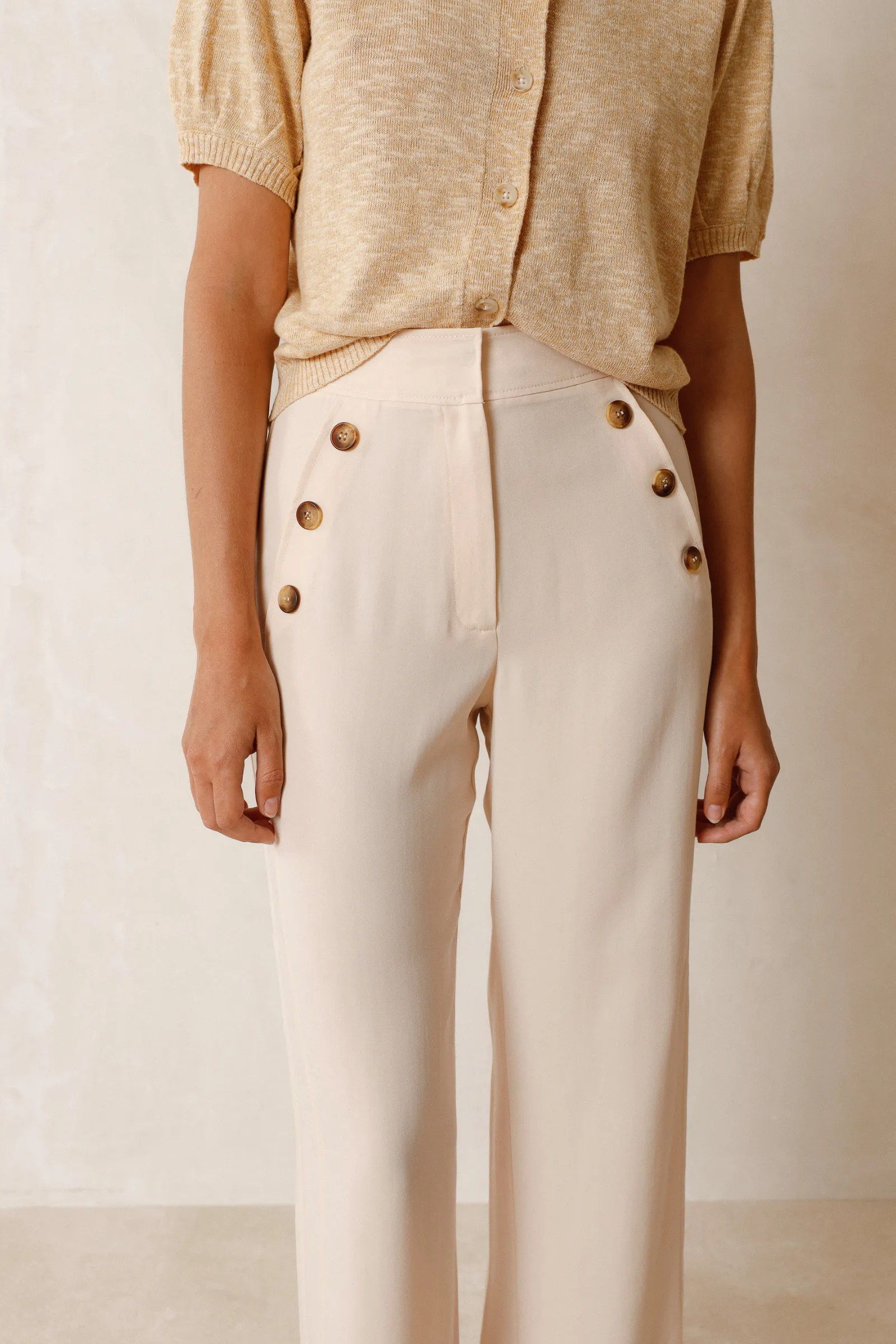 Double Button Pants - Cream