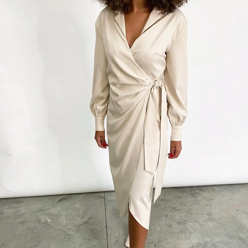 Dunnmall Elegant Instance Wrap Midi Dress