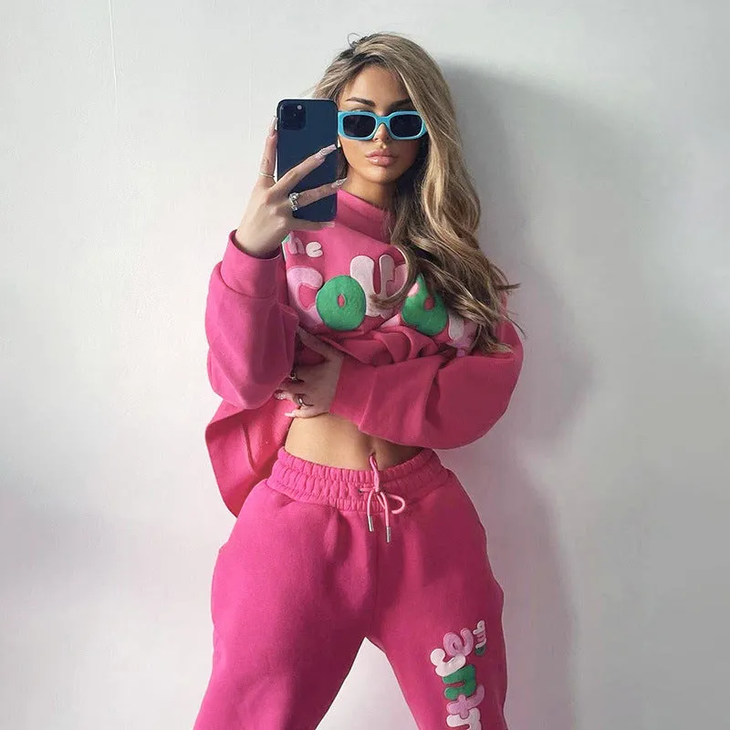 English Printing Sweatshirt And Sweatpants Suit Loose Two-piece Suit