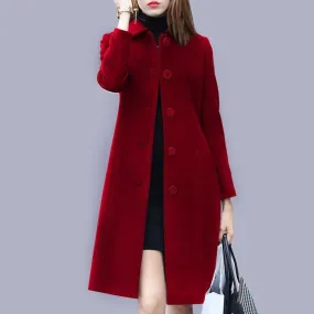 Fashion Wool Coat Mid Length Single Breasted Slim Blended Woolen Overcoat