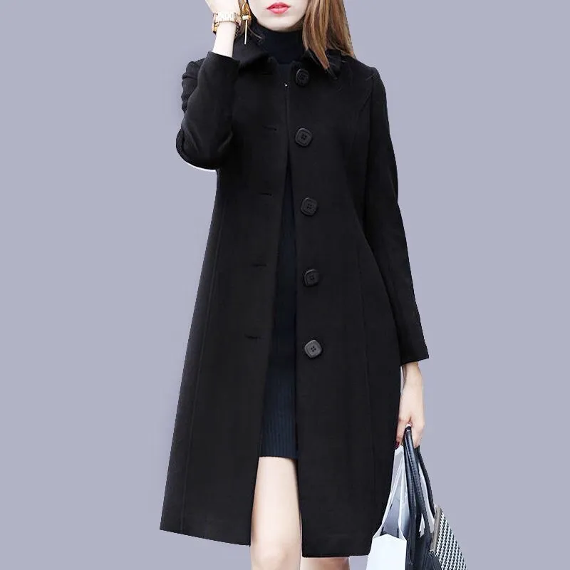 Fashion Wool Coat Mid Length Single Breasted Slim Blended Woolen Overcoat