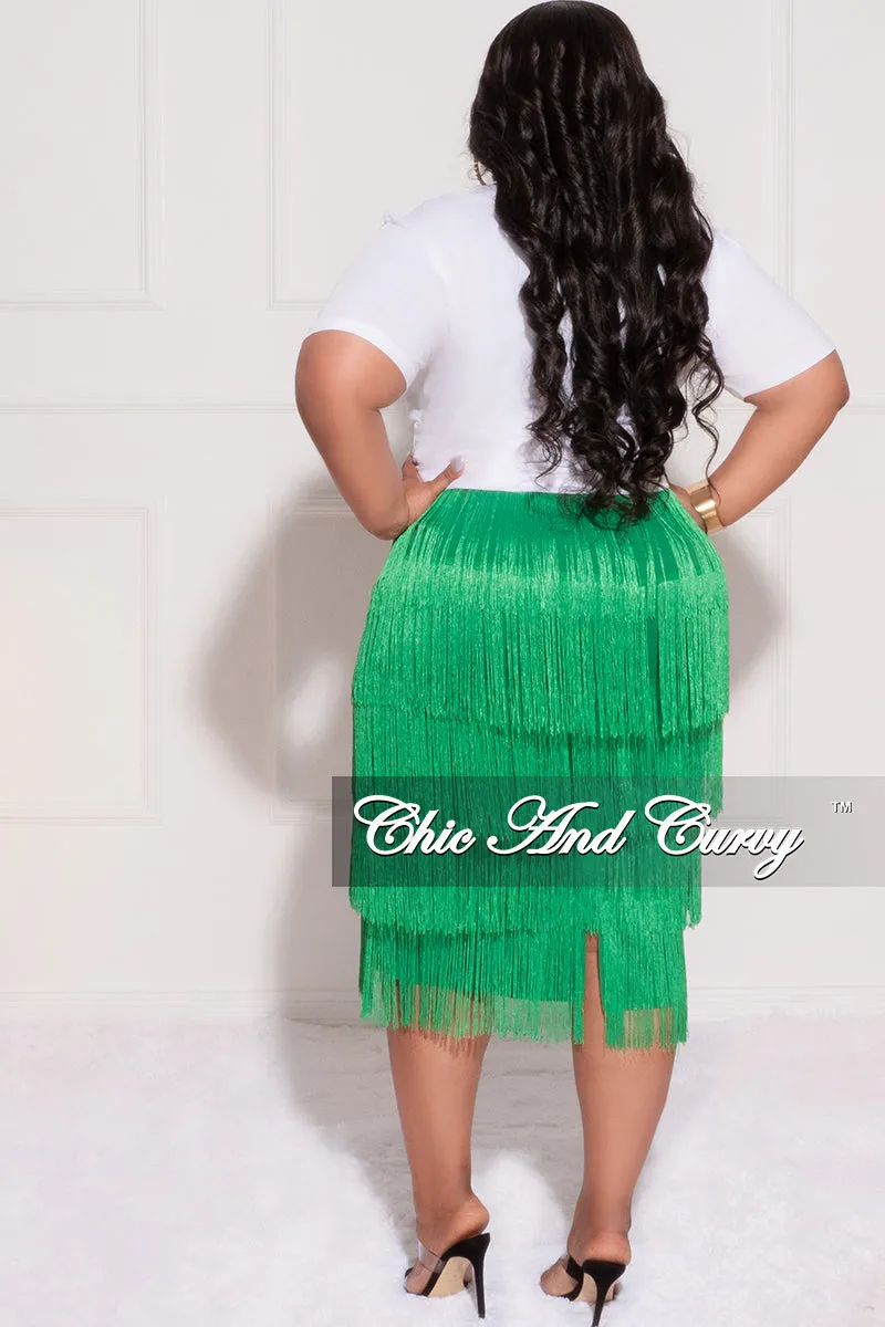 Final Sale Plus Size High Waist Fringe Tiered Midi Pencil Skirt in Green