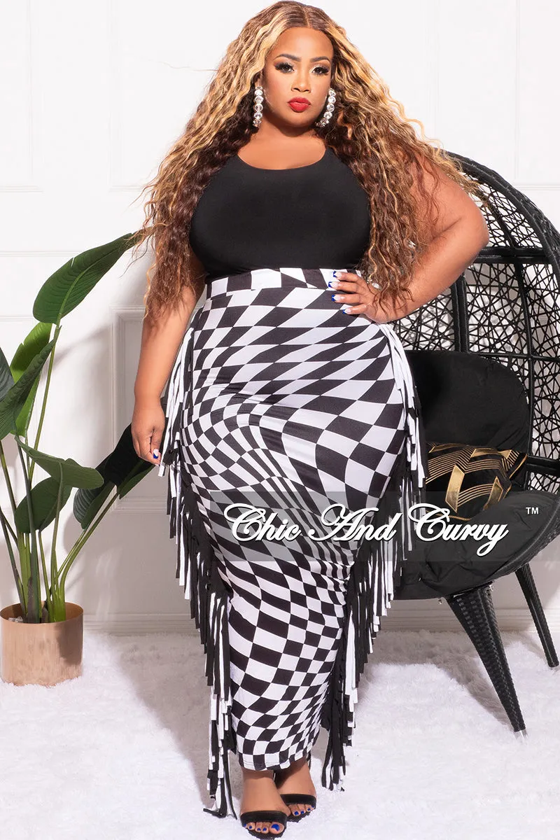 Final Sale Plus Size High Waist Fringe Trim Pencil Skirt in Checkered Print