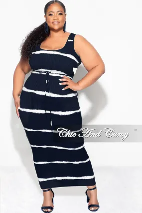 Final Sale Plus Size Ribbed 2pc Crop Drawstring Top and Pencil Skirt in Black and White