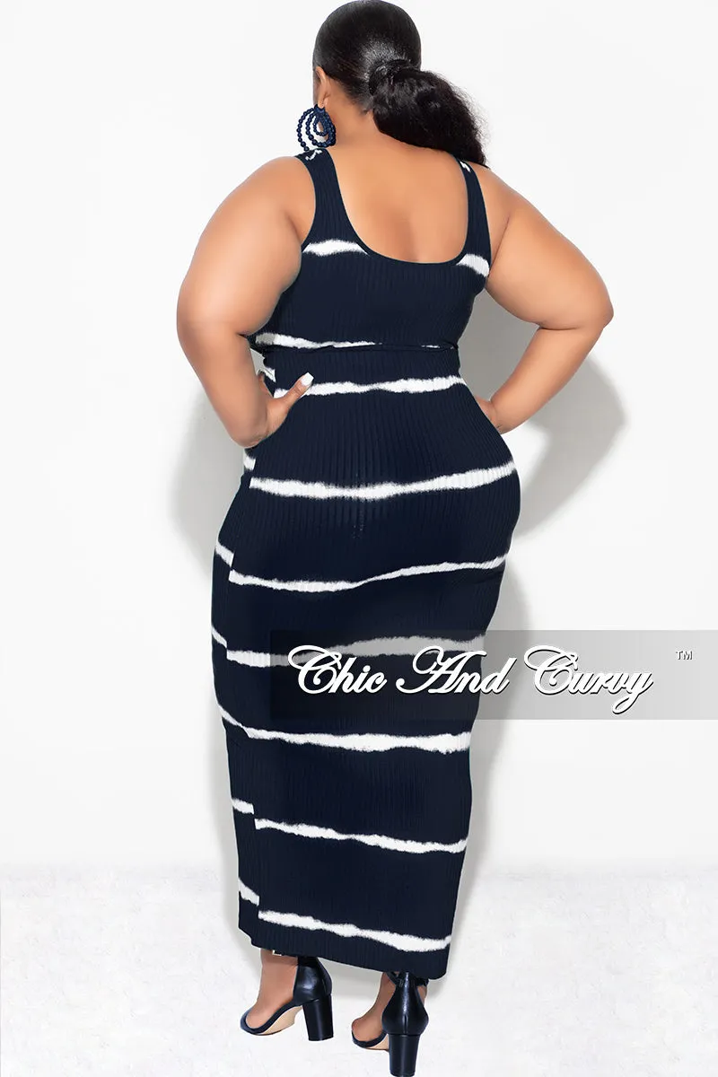 Final Sale Plus Size Ribbed 2pc Crop Drawstring Top and Pencil Skirt in Black and White