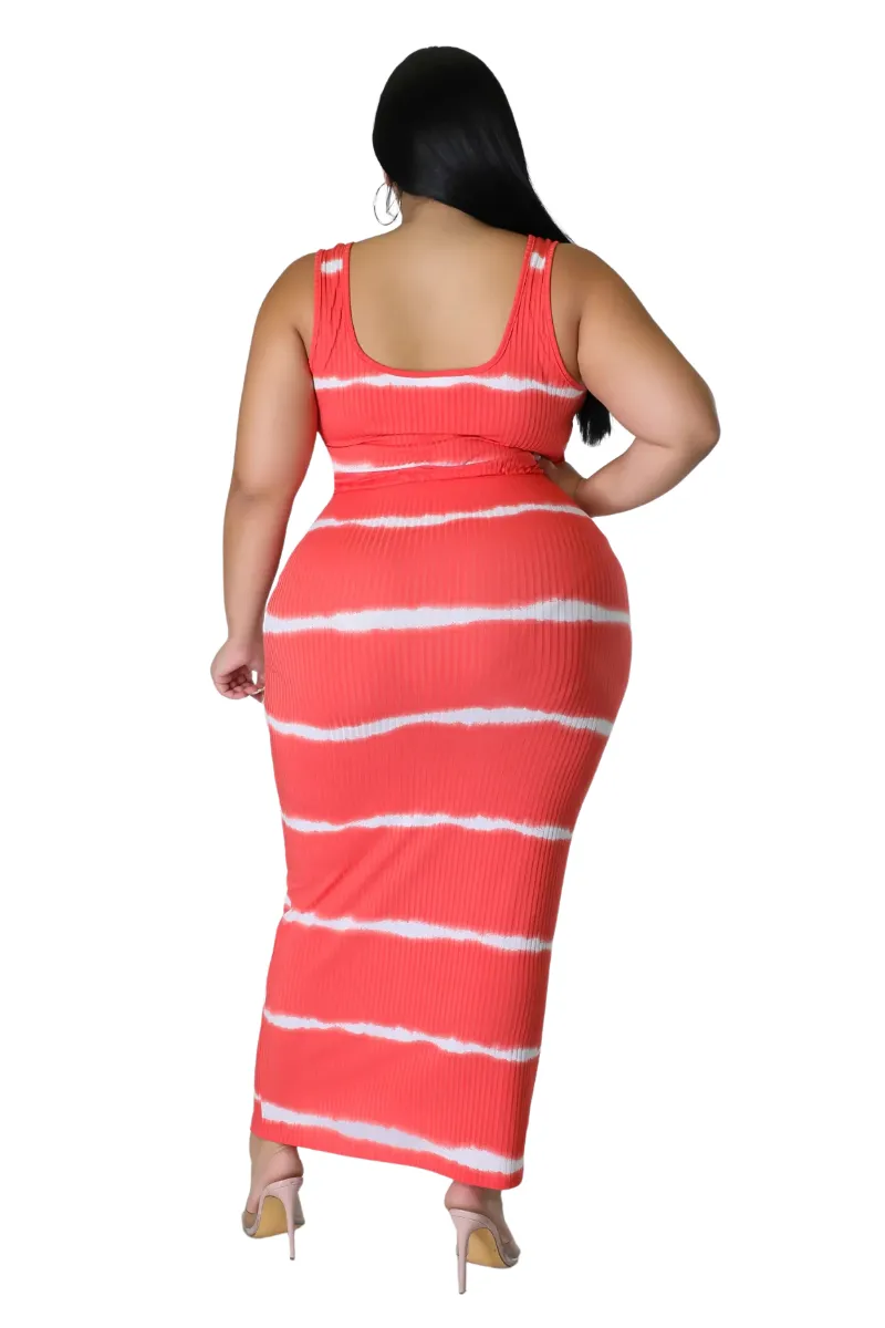 Final Sale Plus Size Ribbed 2pc Crop Drawstring Top and Pencil Skirt Set in Red and White Stripe Print