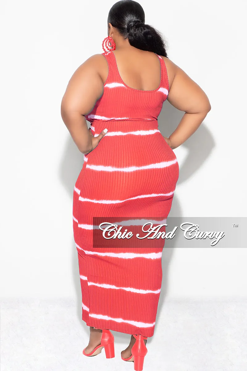 Final Sale Plus Size Ribbed 2pc Crop Drawstring Top and Pencil Skirt Set in Red and White Stripe Print