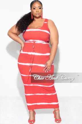 Final Sale Plus Size Ribbed 2pc Crop Drawstring Top and Pencil Skirt Set in Red and White Stripe Print