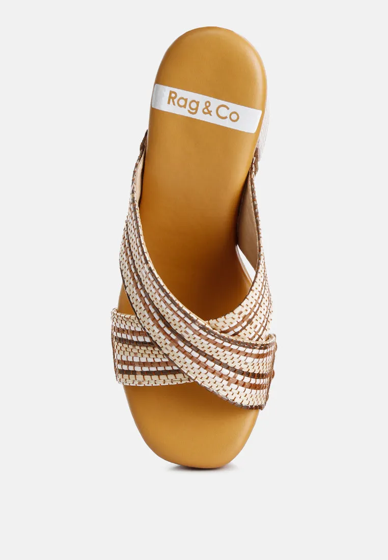 FInley Raffia High Block Heel Clogs In Tan