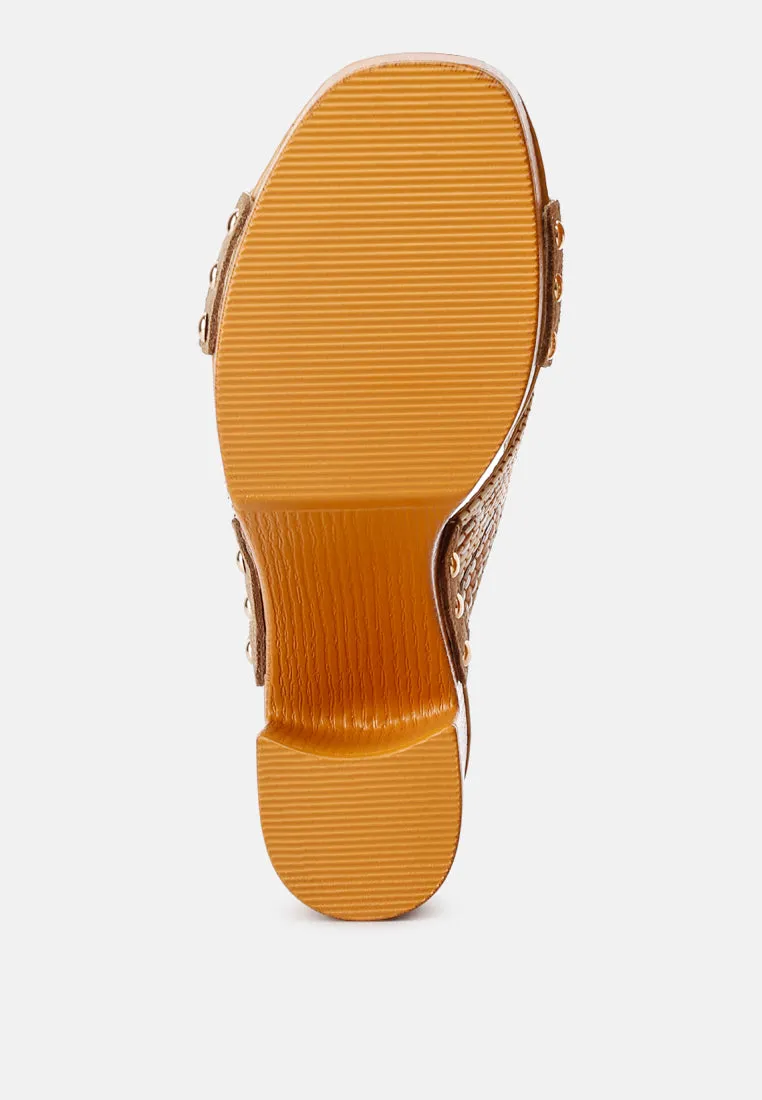 FInley Raffia High Block Heel Clogs In Tan