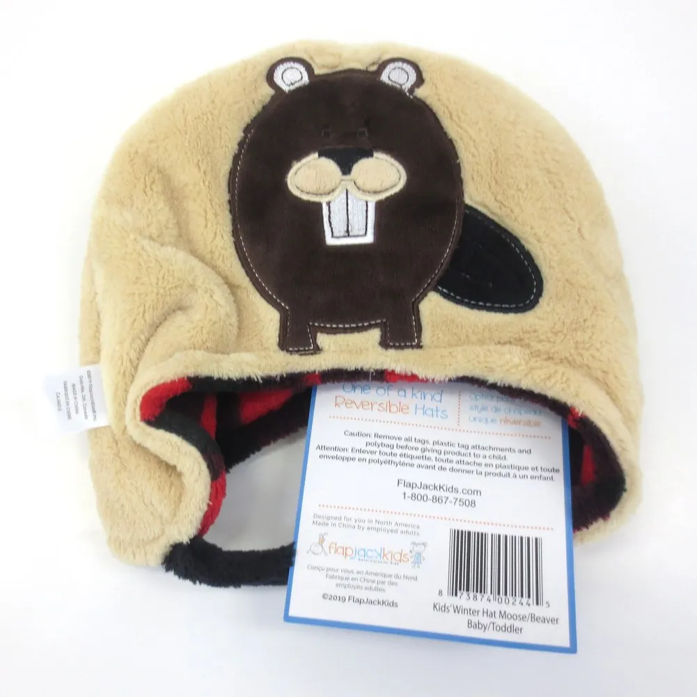 Flap Jack Kids Reversible Winter Hat - Moose/Beaver (Small, 6 Months ) (80400) (Open Box)