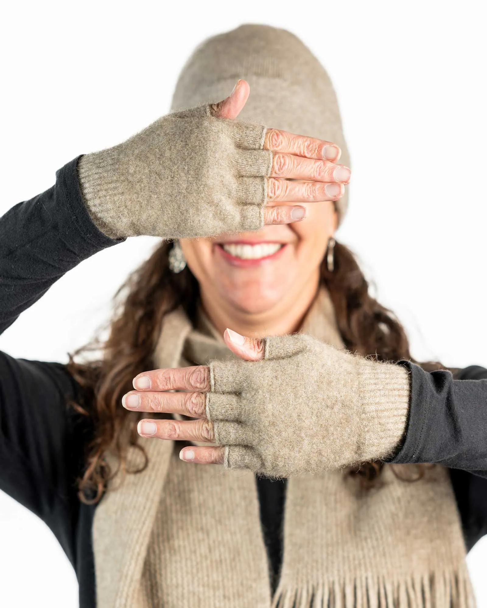 Flax Unisex Fingerless Gloves Possum Merino Wool - NX103