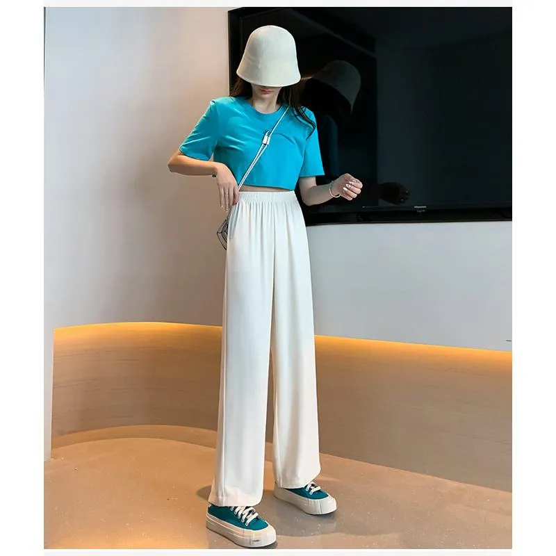 Floor-Length Casual Straight Plus Thin Draping Versatile High-Waisted Quality Pants