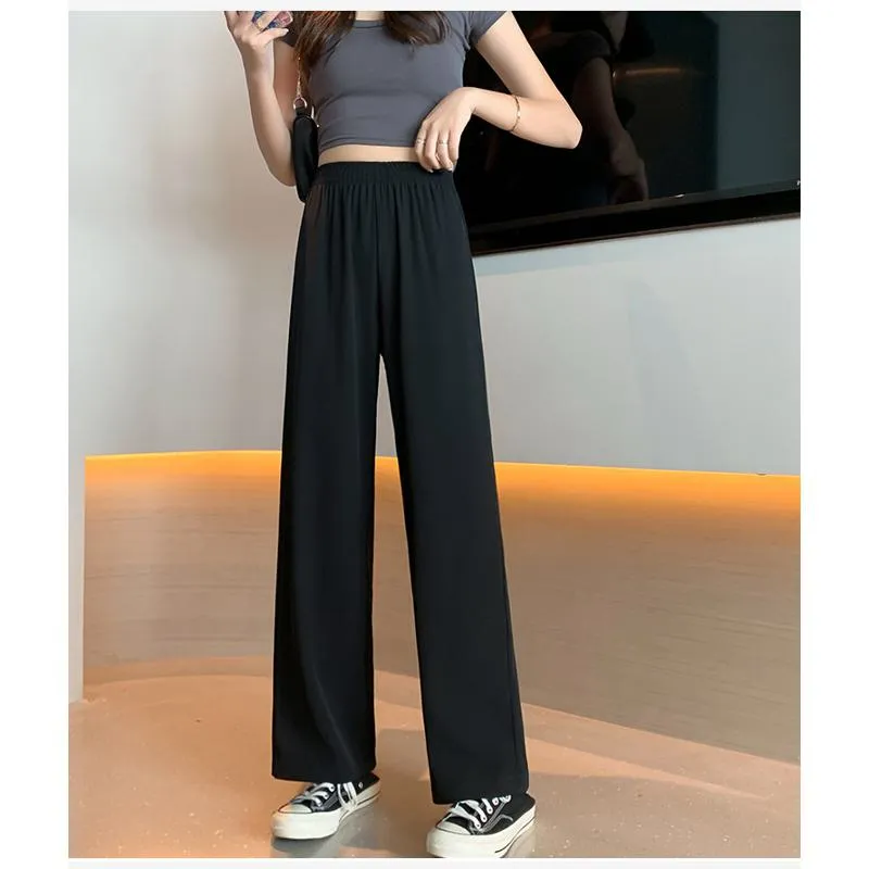 Floor-Length Casual Straight Plus Thin Draping Versatile High-Waisted Quality Pants