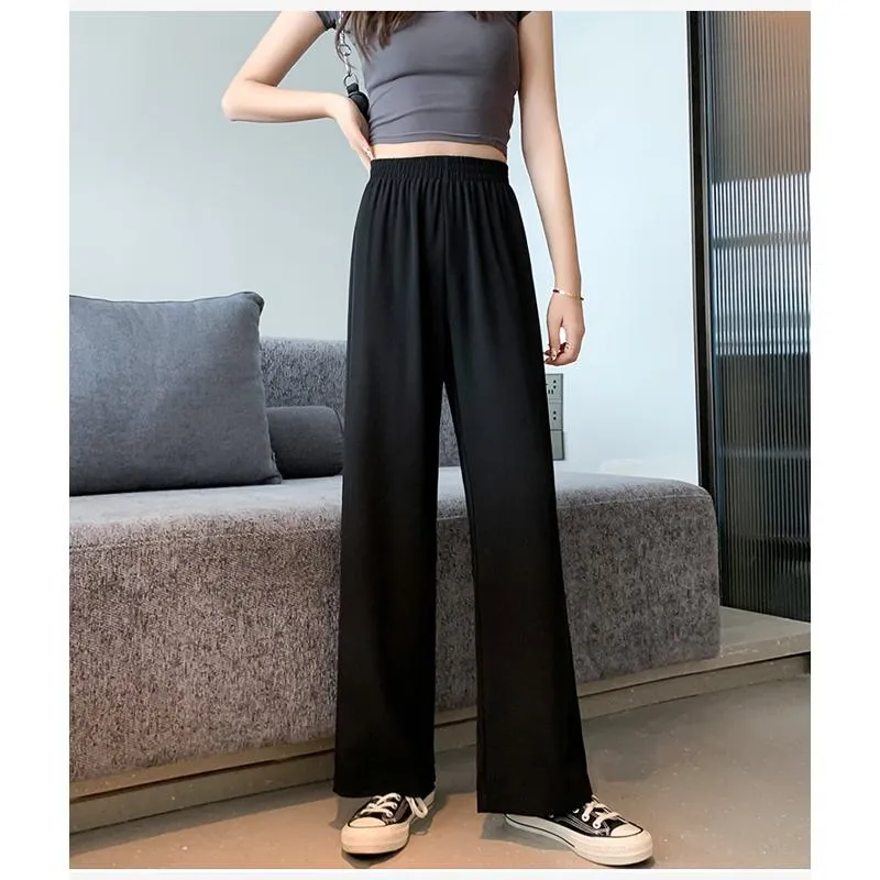 Floor-Length Casual Straight Plus Thin Draping Versatile High-Waisted Quality Pants