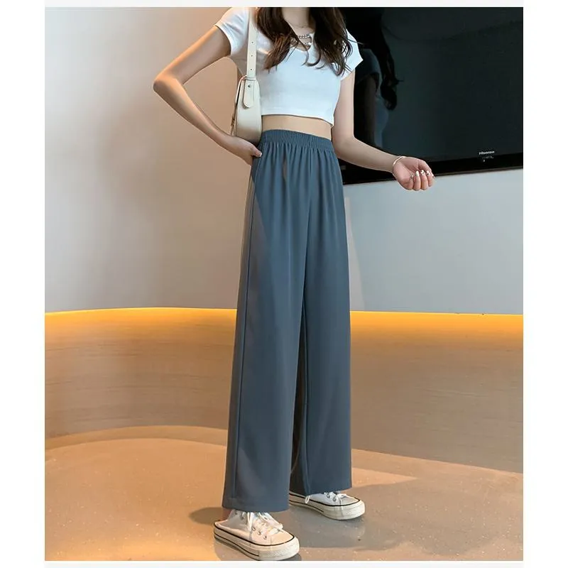 Floor-Length Casual Straight Plus Thin Draping Versatile High-Waisted Quality Pants