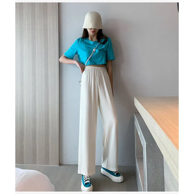 Floor-Length Casual Straight Plus Thin Draping Versatile High-Waisted Quality Pants