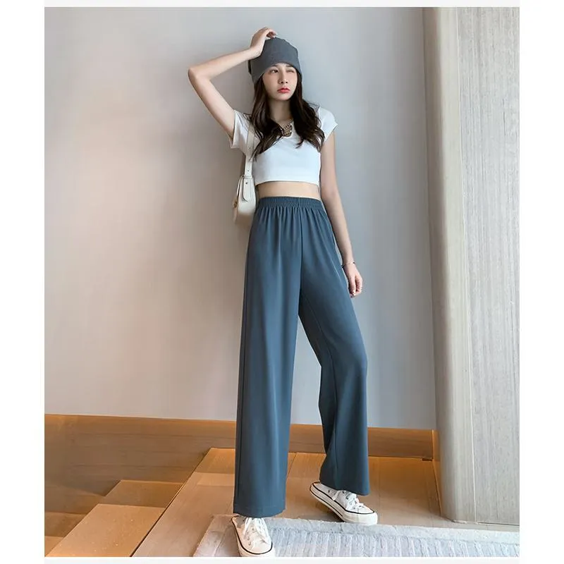 Floor-Length Casual Straight Plus Thin Draping Versatile High-Waisted Quality Pants