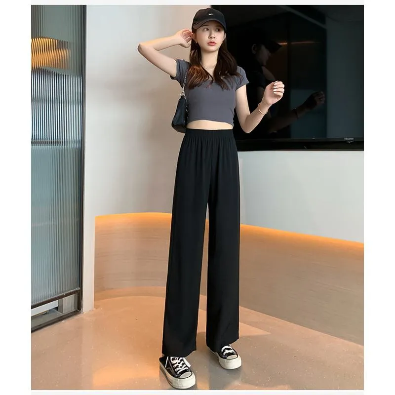 Floor-Length Casual Straight Plus Thin Draping Versatile High-Waisted Quality Pants