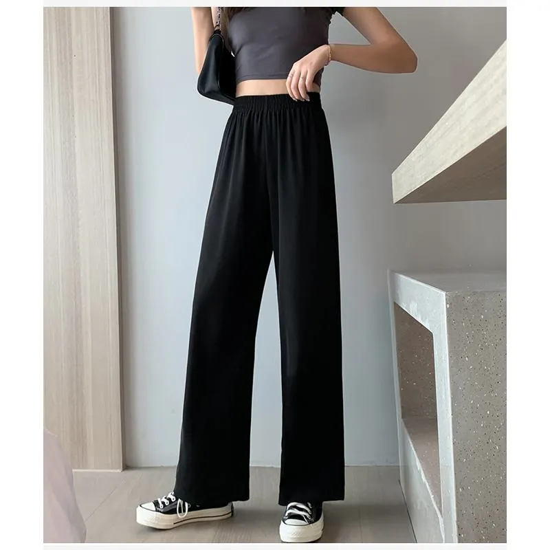 Floor-Length Casual Straight Plus Thin Draping Versatile High-Waisted Quality Pants