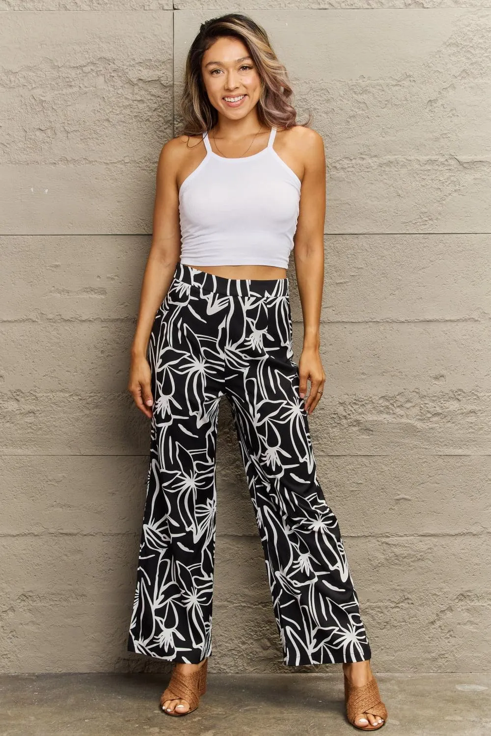 Flower Print Wide Leg Long Pants