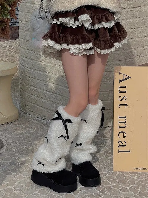 Fluffy sweet bow leg warmers