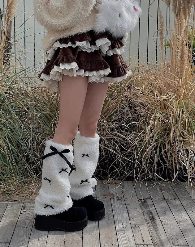 Fluffy sweet bow leg warmers