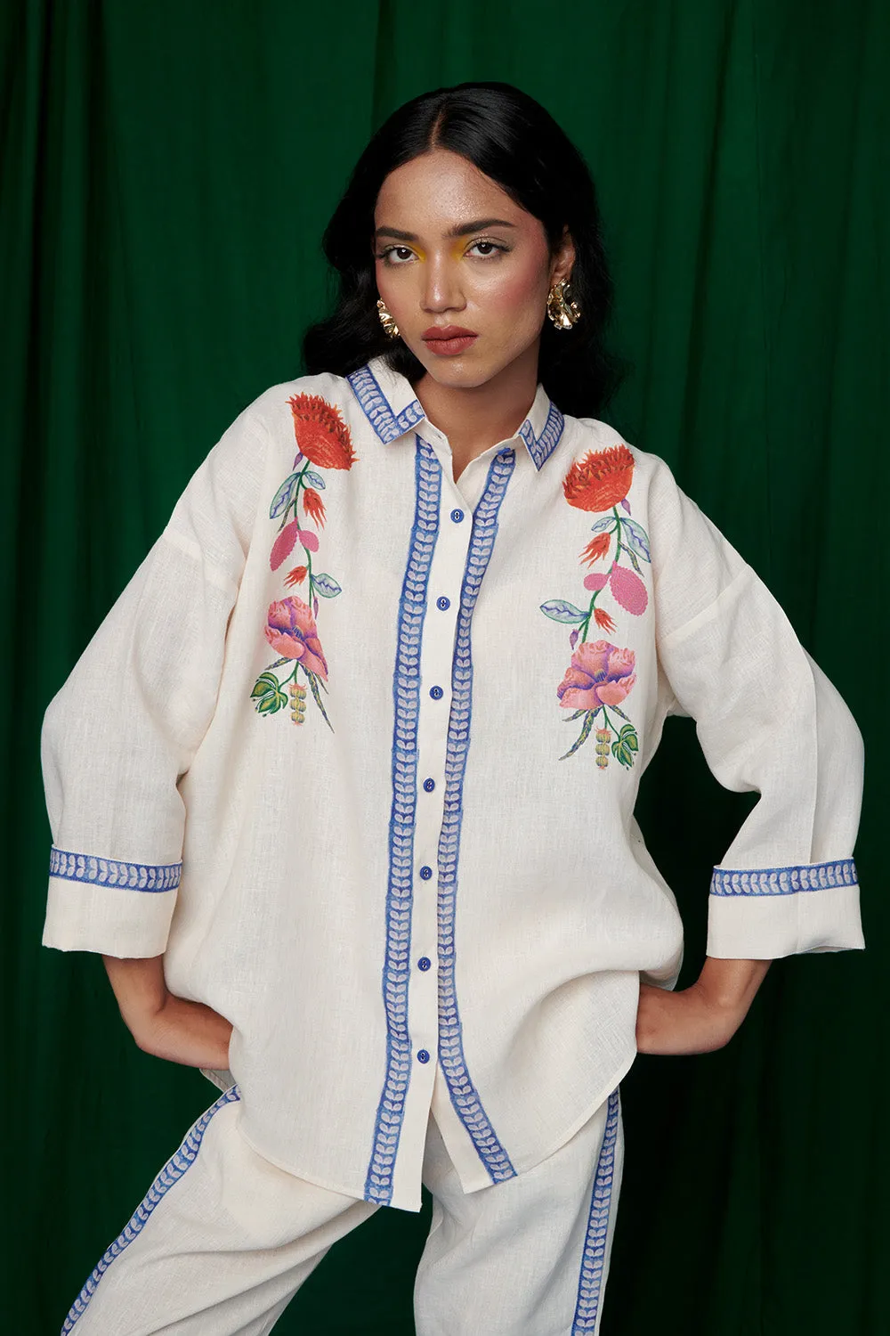 Foliage Linen Oversized Flared Shirt