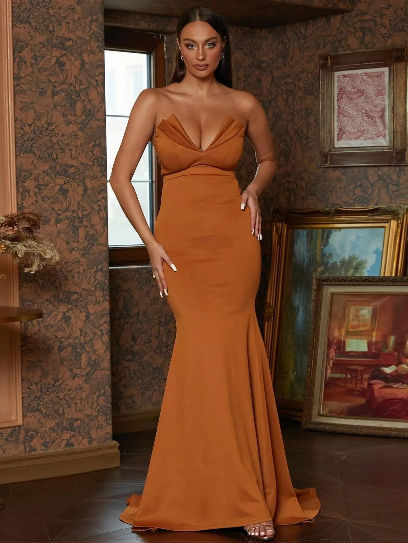 Formal V-neck Sleeveless Mermaid Hem Evening Dress XH1952