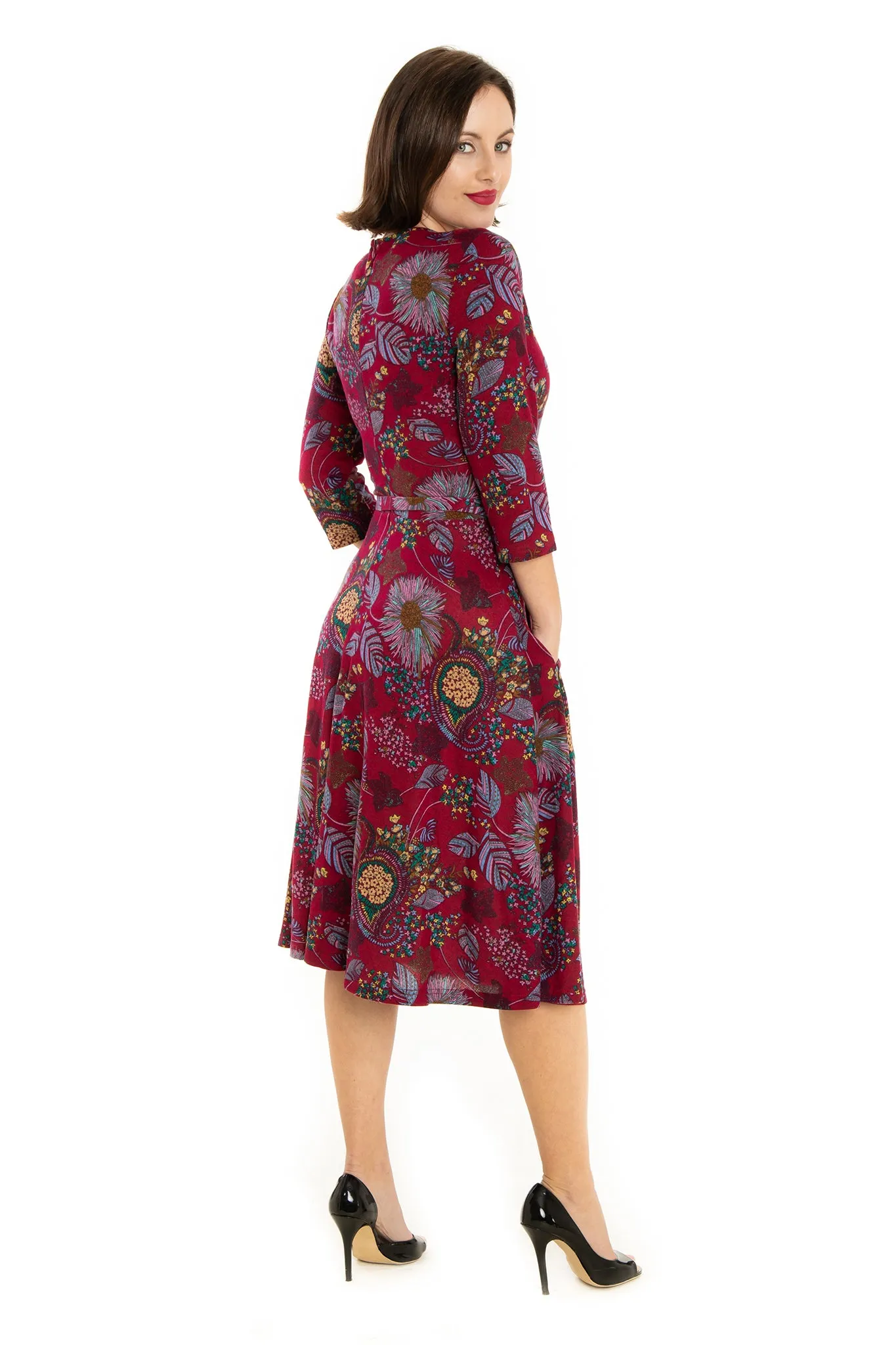 Fuchsia Multi Floral V-neck Knit Dress