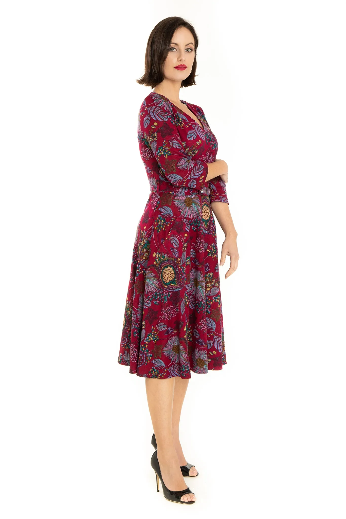 Fuchsia Multi Floral V-neck Knit Dress