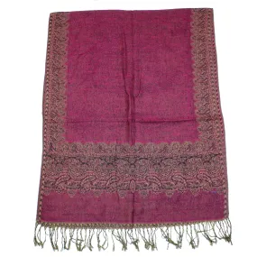 Fuchsia Pink Pashmina with Paisley Print Border