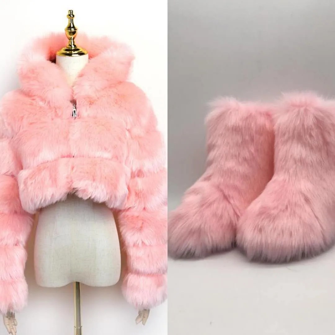 Fur/Bubble Jacket & Boots Set