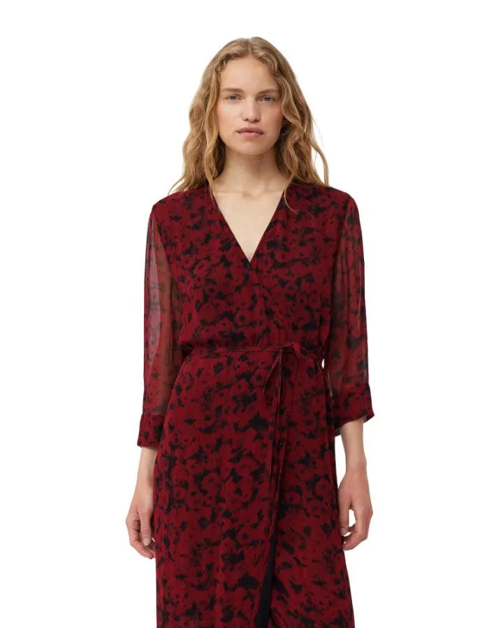 Ganni Red Print Georgette Wrap Midi Dress