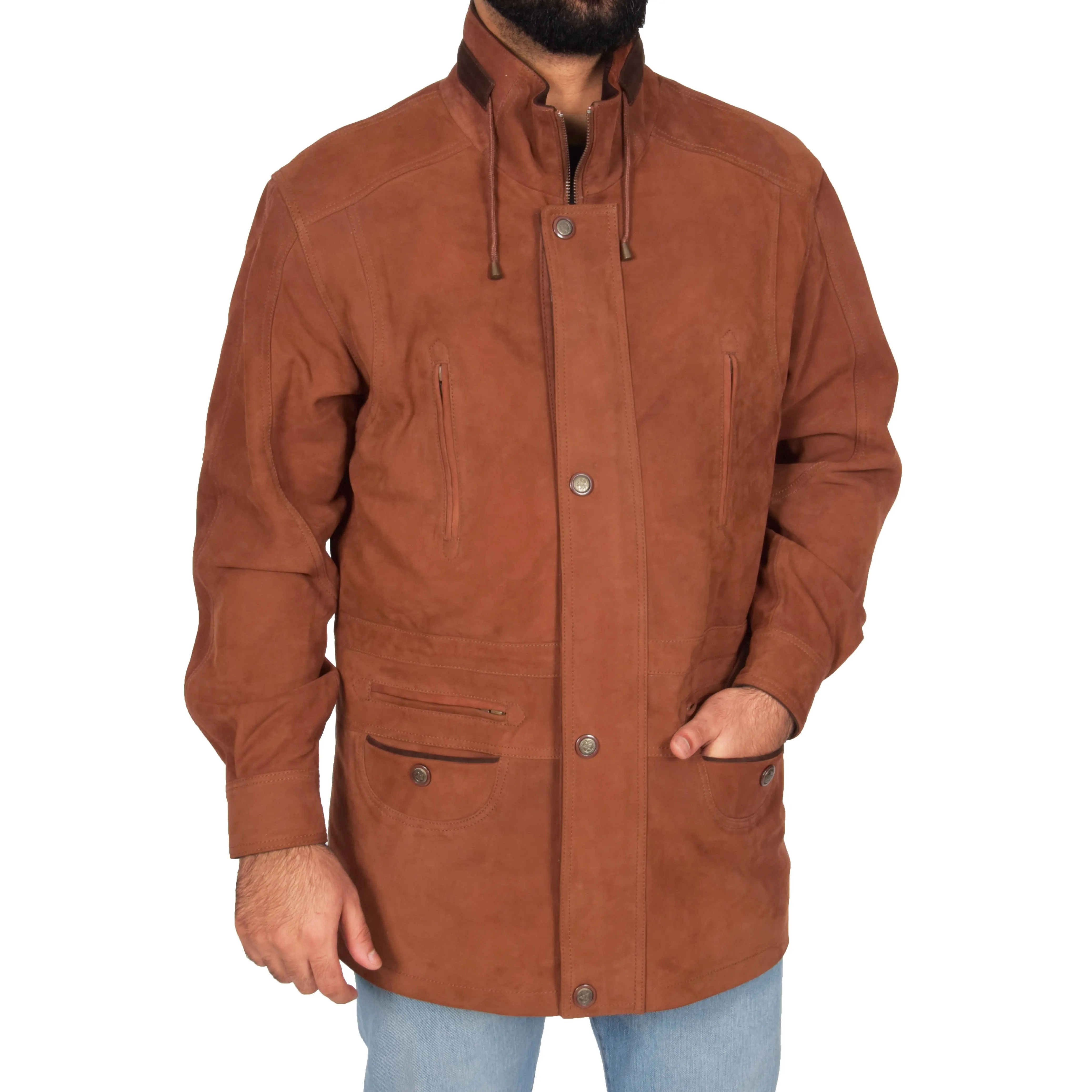 Gents Nubuck Leather Parka Coat Henry Tan