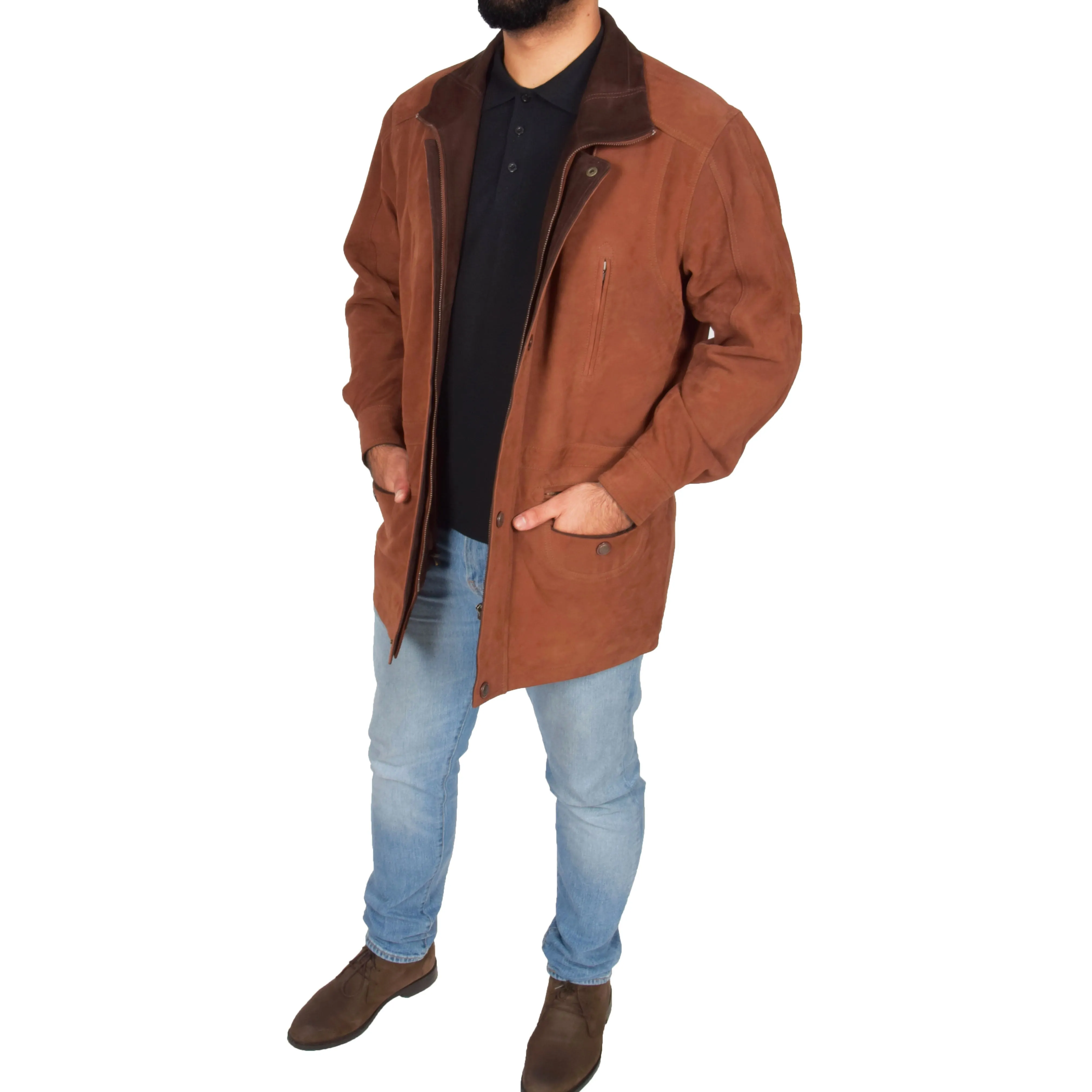 Gents Nubuck Leather Parka Coat Henry Tan