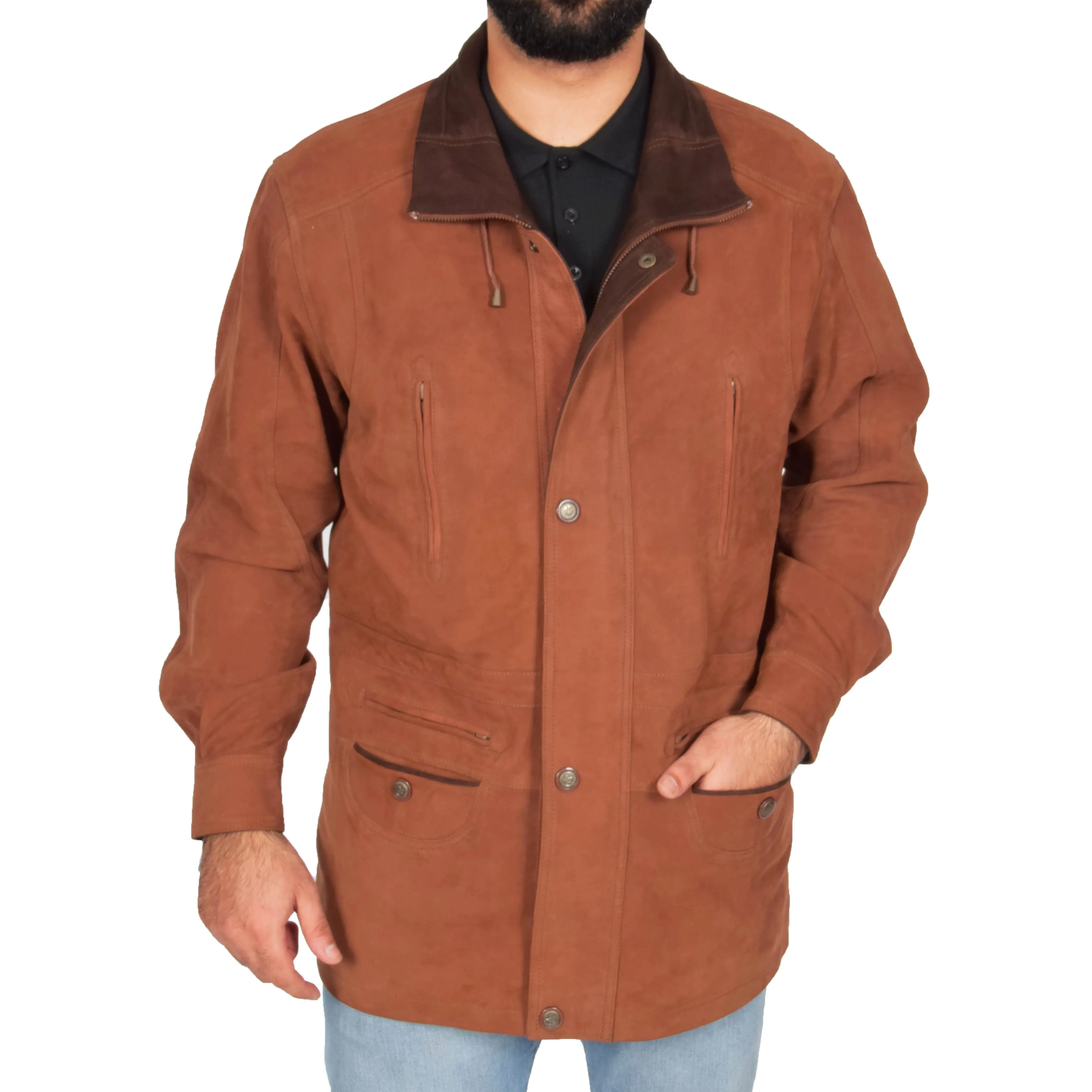 Gents Nubuck Leather Parka Coat Henry Tan