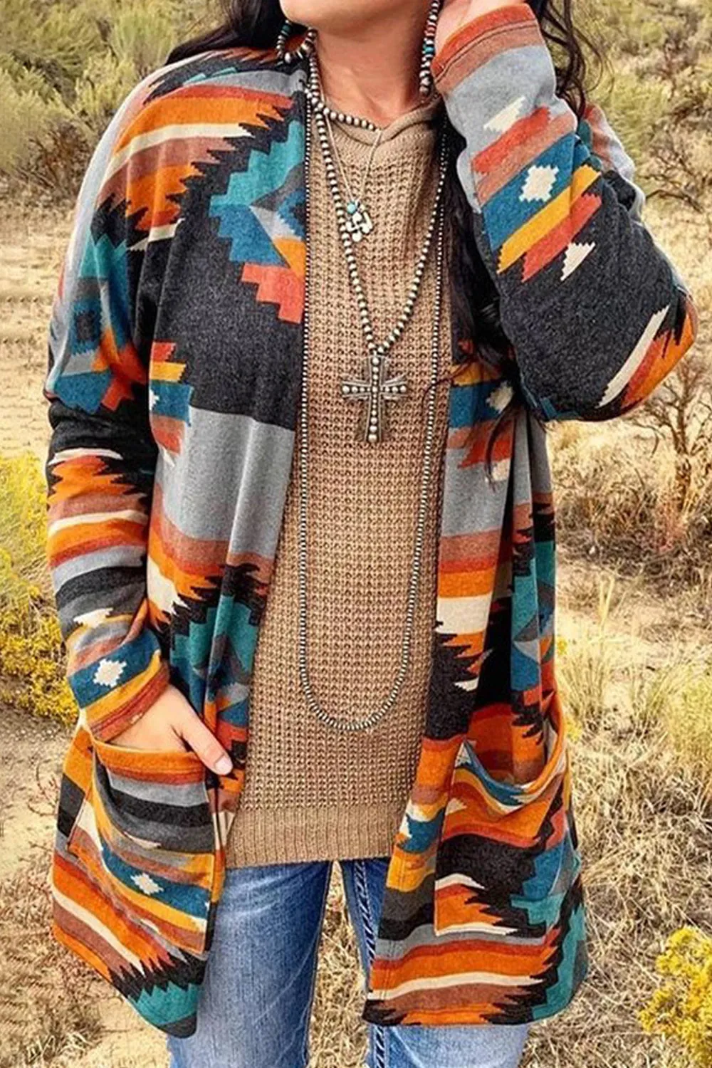 Geometric Sweater Cardigan Coat