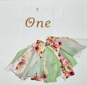 girl first birthdy outfit, glitter one cake smash rag tutu,glitter birthday shirt,,vintage cake smash,shabby chic cake smash