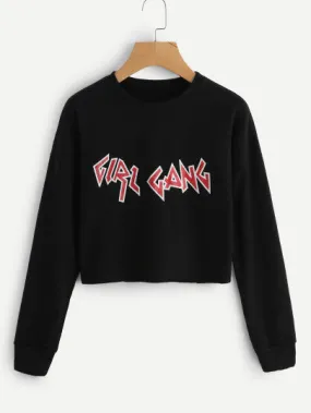 Girl Gang printed pullover crop sweatshirt