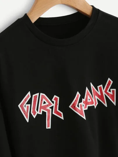 Girl Gang printed pullover crop sweatshirt