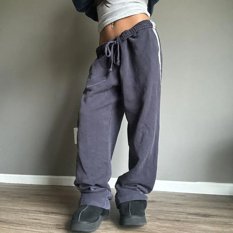 Girlary comfy school outfits 2024 New Sports Lace-up Elastic Waist Sweatpants Women's All-Match High Waist Loose Wide Leg Straight Trousers