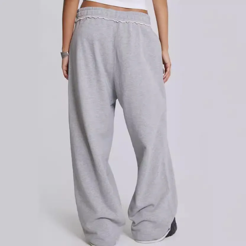 Girlary-shop outfit inspo Gray Casual Pants Sweatpants Street Style Baggy Sweatpants Trousers Autumn and Winter New