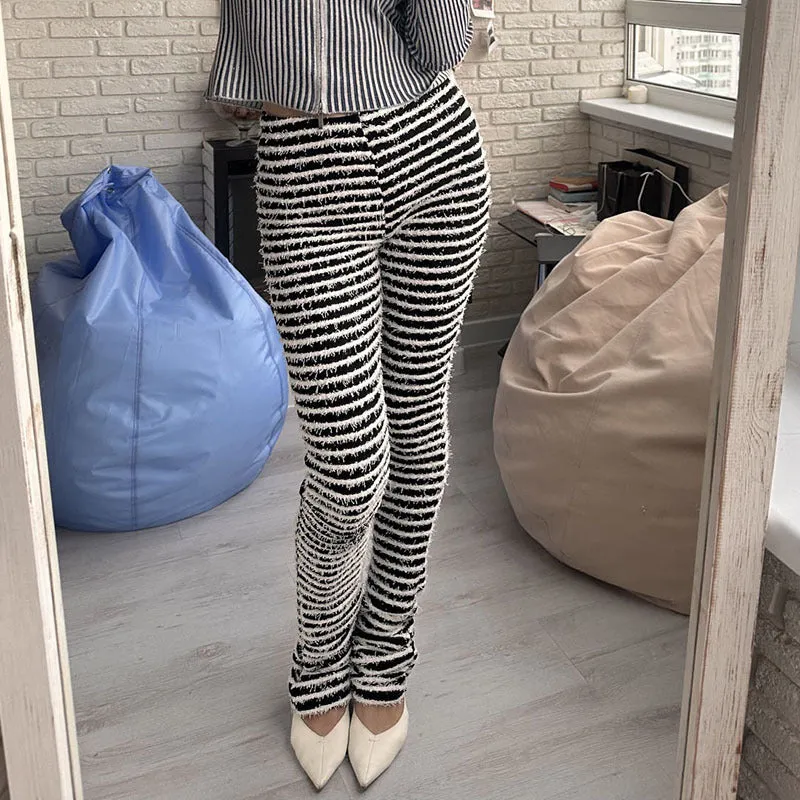 Girlary-shop outfit inspo New Women's Fashion Casual High Waist Hip Lifting Casual Pants Woolen Striped Sexy Slim Long Pants