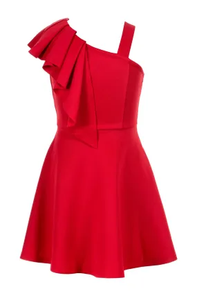 Girls Asymmetrical Fit and Flare Ruffle Party Dress