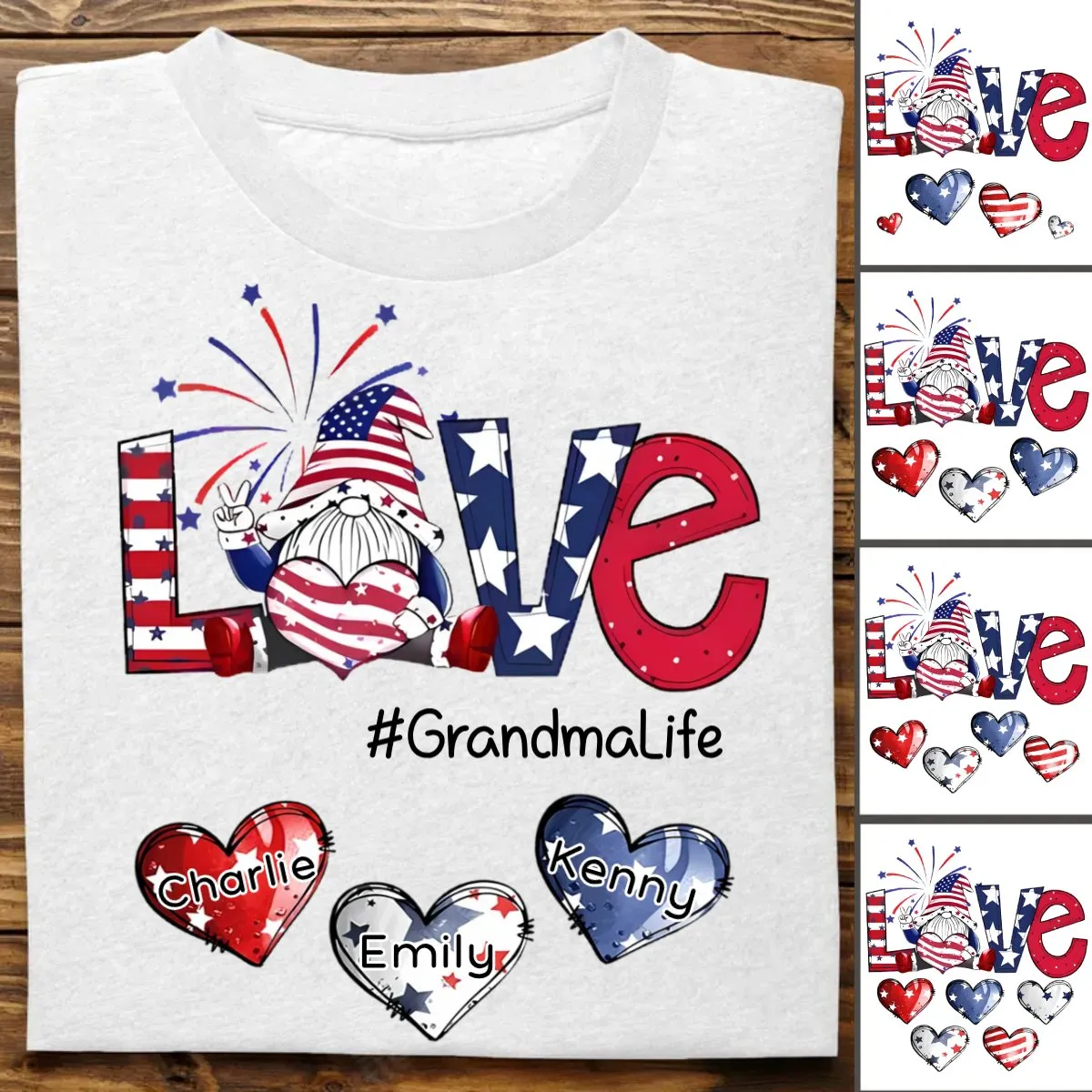 Grandma - Love Grandmalife Heart Dwarf American Flag - Personalized Unisex T-Shirt