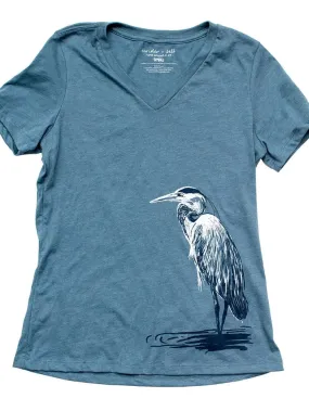 Great Blue Heron Ladies V Neck Tee