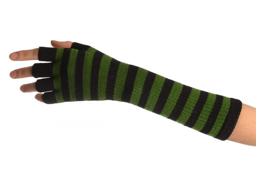 Green & Black Stripes Fingerless Gloves