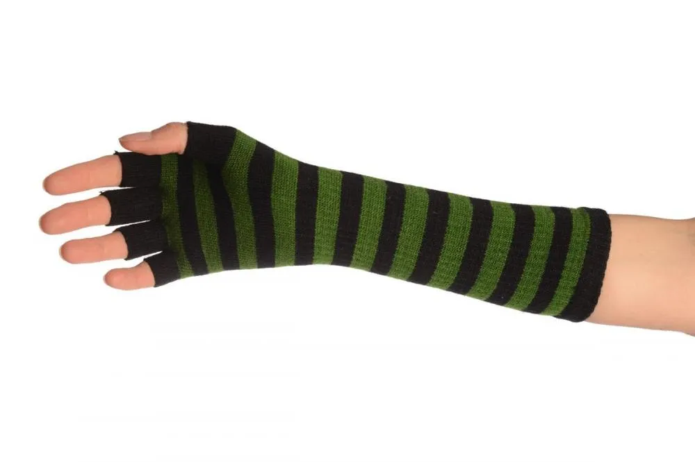 Green & Black Stripes Fingerless Gloves