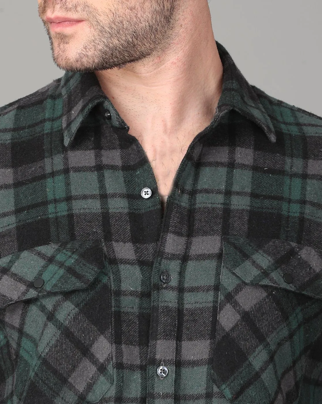 Grey, Black and Green Combo Checked Shirt